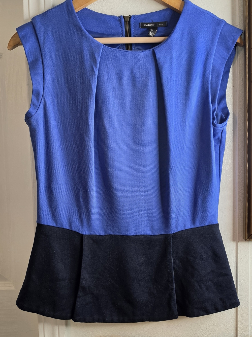 Mango Royal Blue and Black Sleeveless Peplum Top